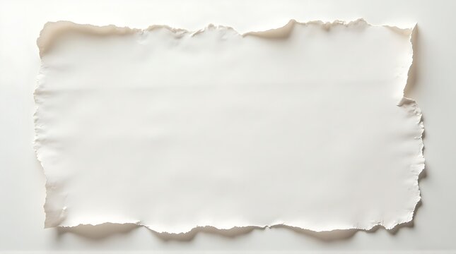 Blank White Paper with Rough Torn Edges Casting Subtle Shadows
