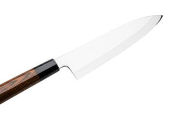 Professional chef knife with a sharp blade and a wooden handle isolated with transparent background