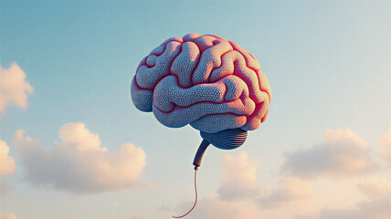 Brain Balloon Ascending in the Blue Sky