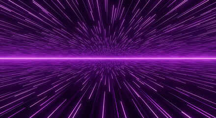 Illustration of abstract purple digital tunnel with glowing particles and light streaks, representing speed, data, and technology in a futuristic cyberspace