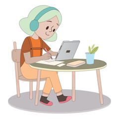 A vector cartoon illustration Digital Study tablet
