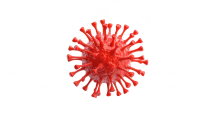 A highly detailed. 3D rendering of a red virus model. its intricate spike proteins. set against a plain white background. ideal for educational and scientific use