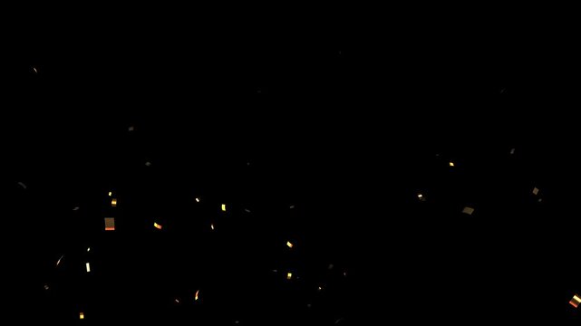Animation of golden confetti falling and floating in the air on a transparent background