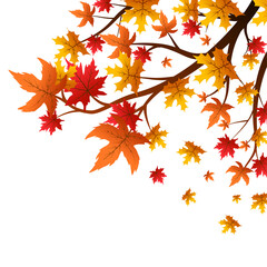 Autumn Maple Branch with Falling Leaves, White Background