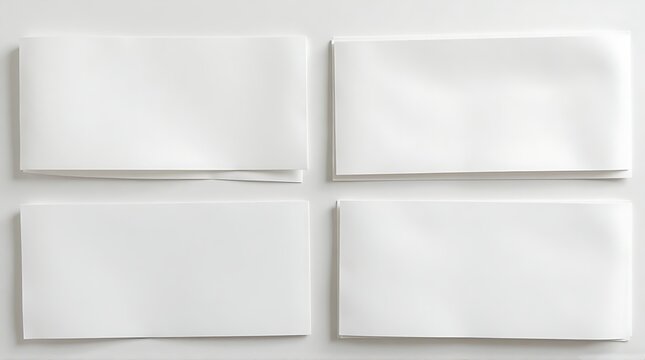 Four Stacks of Minimalist White Blank Paper Sheets on a Clean Background