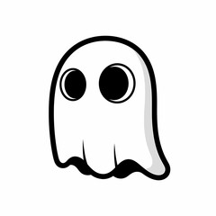 Cartoon Ghost with Round Eyes and Flowing Bottom Outlined in Black.