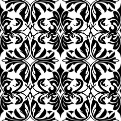 Seamless Abstract Wave and Circle Pattern &ndash; Modern Black and White Decorative Background Seamless Ornamental Swirl and Leaf Pattern &ndash; Elegant Black and White Decorative Background