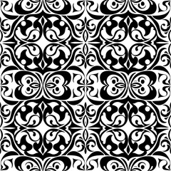Seamless Abstract Wave and Circle Pattern &ndash; Modern Black and White Decorative Background Seamless Ornamental Swirl and Leaf Pattern &ndash; Elegant Black and White Decorative Background
