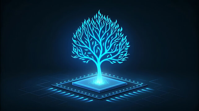 Glowing blue digital tree on circuit board technology 3