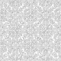 Seamless Abstract Wave and Circle Pattern &ndash; Modern Black and White Decorative Background Seamless Ornamental Swirl and Leaf Pattern &ndash; Elegant Black and White Decorative Background