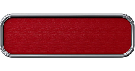 Red Brushed Metal Rectangular Button with Silver Trim isolated on a transparent background