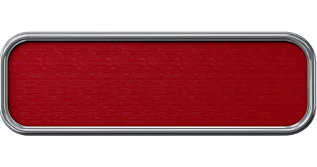 Red Brushed Metal Rectangular Button with Silver Trim isolated on a transparent background