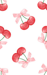 Seamless red cherry pattern design, flat cherry pattern template vector.