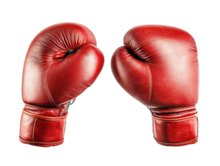 A Pair of Striking Red Boxing Gloves Perfect for Training and Competition, Showcasing Quality Craftsmanship and Design for Every Boxing Enthusiast isolated on transparent background