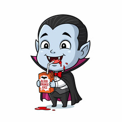 Cartoon Vampire Sipping Blood Orange Juice with Red Bowtie and Cape.