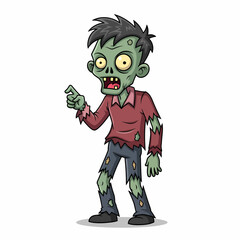 Cartoon Zombie with Pointing Finger Tattered Clothes and Yellow Eyes.