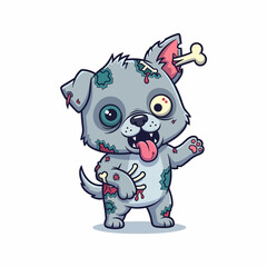 Cartoon Zombie Puppy with Bone in Ear and Ribcage Showing.