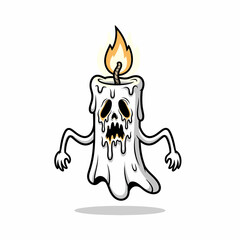 Cartoonish Candle Character with Dripping Wax and Spooky Facial Features.