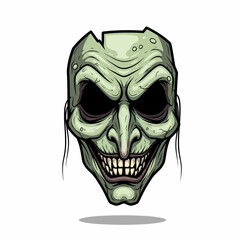 Cracked Pale Green Mask with Sinister Grin and Dark Eye Sockets.