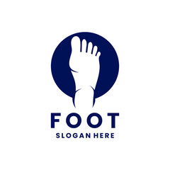 Human feet combination with circle logo design template, Footprint with circle navy blue color vector logo.