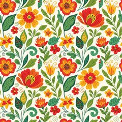 Seamless Botanical Floral Pattern &ndash; Colorful Decorative Flower and Leaf Background