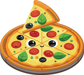 Delicious fast food pizza with salami, cheese, and tomato on a white background