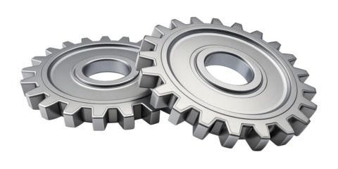 High-Resolution 3D Rendering of Interlocking Chrome Gears Isolated on White
Realistic Metallic Gear Mechanism with Precision Teeth and Reflective Surface