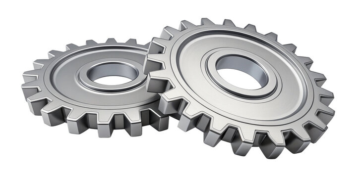 High-Resolution 3D Rendering of Interlocking Chrome Gears Isolated on White
Realistic Metallic Gear Mechanism with Precision Teeth and Reflective Surface