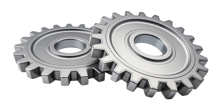 High-Resolution 3D Rendering of Interlocking Chrome Gears Isolated on White
Realistic Metallic Gear Mechanism with Precision Teeth and Reflective Surface