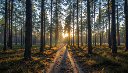 Tranquil forest at dusk with early stars against a darkening sky backdrop