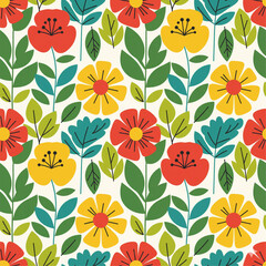 Seamless Botanical Floral Pattern &ndash; Colorful Decorative Flower and Leaf Background