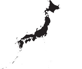 Solid Black Silhouette Map of Japan High Detail