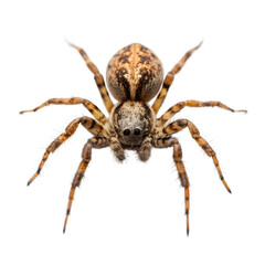 Close up of brown spider isolated on transparent background, arachnid concept