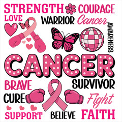 Breast Cancer Awareness Typography with Motivational Words