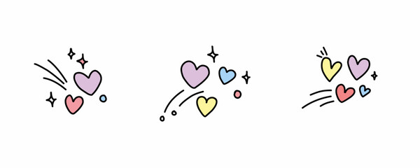 Valentine day icon set. Collection of cute hand drawn stickers with hearts