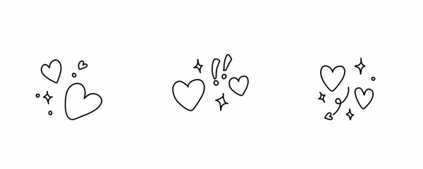 Valentine day icon set. Collection of cute hand drawn stickers with hearts