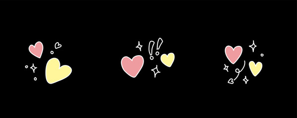 Valentine day icon set. Collection of cute hand drawn stickers with hearts