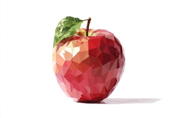 Low-poly red apple with green leaf