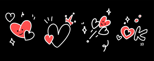 Valentine day icon set. Collection of cute hand drawn stickers with hearts