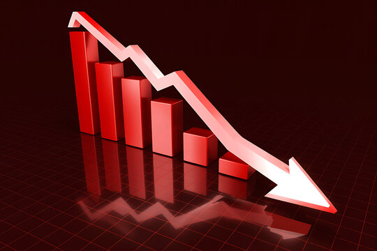 Red downward trending graph with arrow indicating financial loss