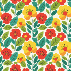 Seamless Botanical Floral Pattern &ndash; Colorful Decorative Flower and Leaf Background