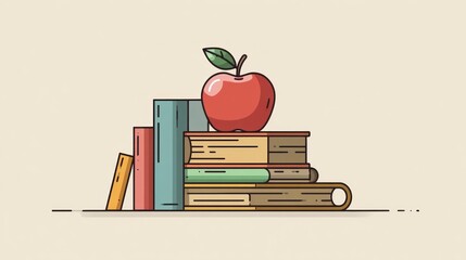Stack of books with red apple
