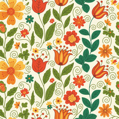 Seamless Botanical Floral Pattern &ndash; Colorful Decorative Flower and Leaf Background