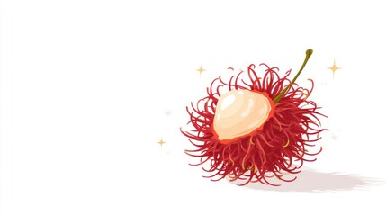Red rambutan fruit, white flesh,  glowing