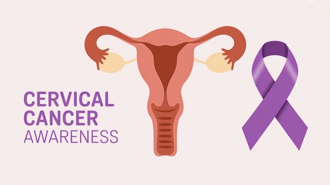 Cervical Cancer Awareness with Uterus Illustration and Ribbon