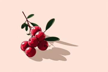 Red berries on branch, pale background