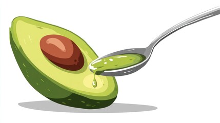 Avocado half with spoon of dripping oil