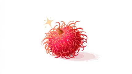 Red rambutan fruit illustration, stylized