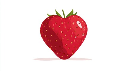 Heart-shaped strawberry, vibrant red, cartoon style