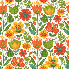 Seamless Botanical Floral Pattern &ndash; Colorful Decorative Flower and Leaf Background